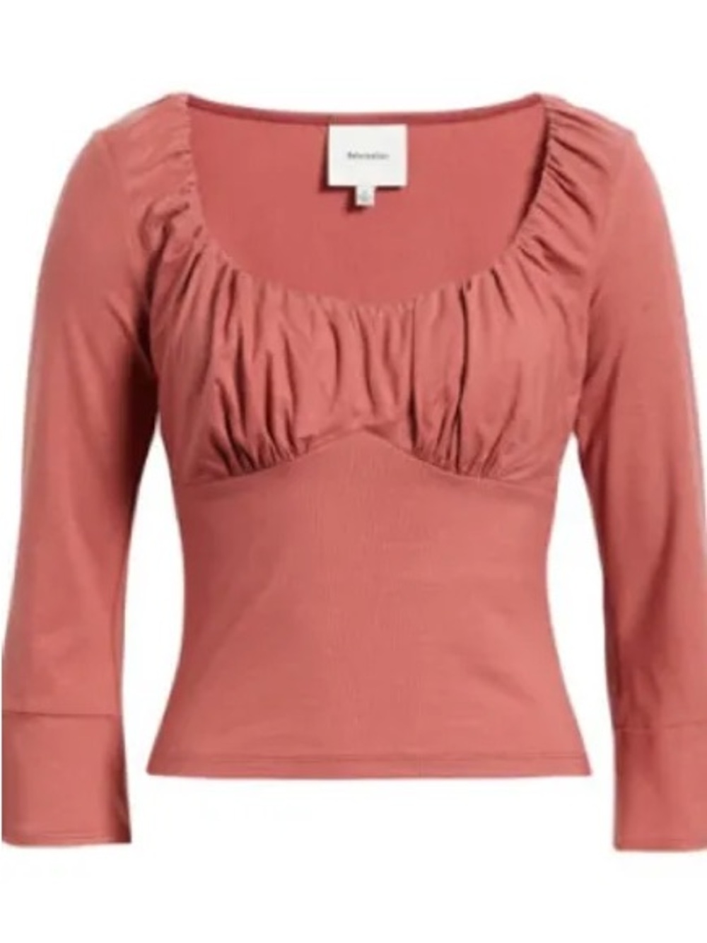 Reformation Effie Ruched Scoop Long Sleeve Top in Rosewood Pink